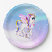 レインボーマネ&テールで美しいユニコーン ペーパープレート (正面)
