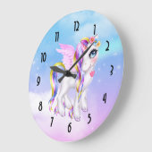 レインボーマネ&テールで美しいユニコーン ラージ壁時計 (傾斜)