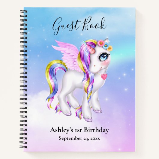 レインボーマネ&テールゲストブック付き魔法のユニコーン ノートブック (正面)
