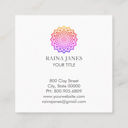 レインボーマンダラライフコーチカウンセラー スクエア名刺 (裏面)