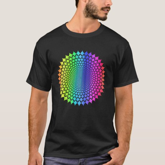 レインボーマンダラロゼットパターン幾何学ヨガビブラ Tシャツ (正面)