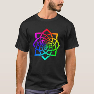 レインボーマンダラ蓮の花神聖幾何学ヨガ Tシャツ