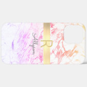 レインボーマーブル&金ゴールドバー、DIYグレー名&モノグラム Case-Mate iPhoneケース (裏面 (横))