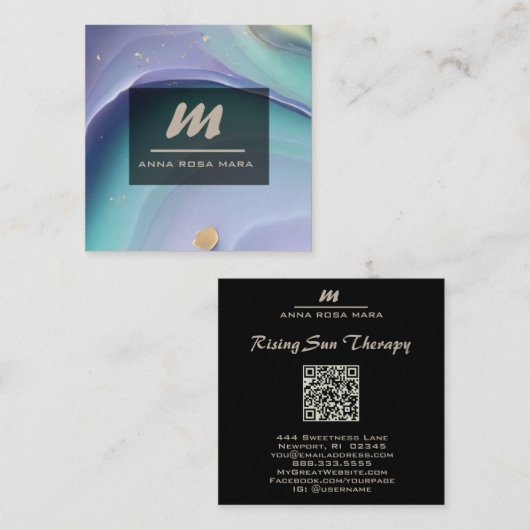 *~*レインボーマーブルQRパステルリュックスイニシャルAP66 スクエア名刺 (正面/裏面)