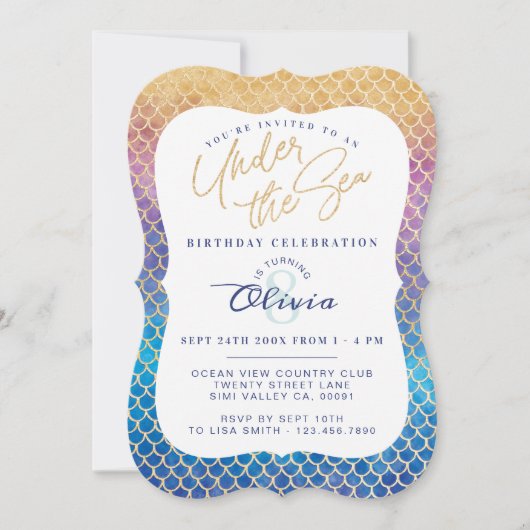 レインボーマーメイドはかりで測フォト誕生日招待状 招待状 (正面)