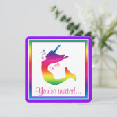 レインボーマーメイドインシルエットハッピーバースデー 招待状 (スタンド正面)