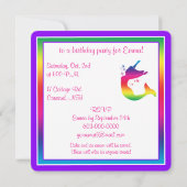 レインボーマーメイドインシルエットハッピーバースデー 招待状 (裏面)