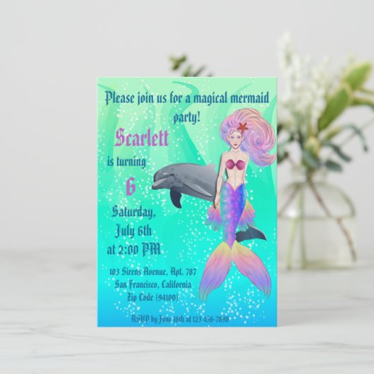 レインボーマーメイドウィズドルフィンサマー誕生日 エンクロージャーカード (スタンド正面)