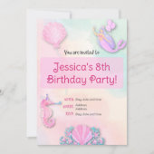 レインボーマーメイドガールの誕生日の招待状 招待状 (正面)