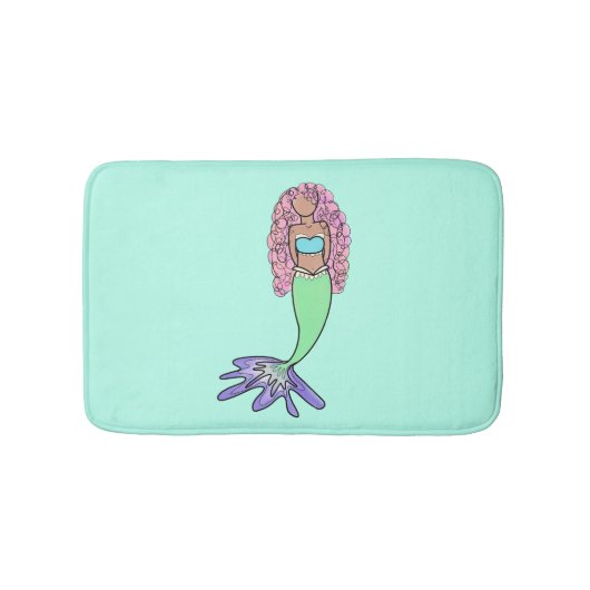 レインボーマーメイドピンクブルーパープルグリーン バスマット (正面)