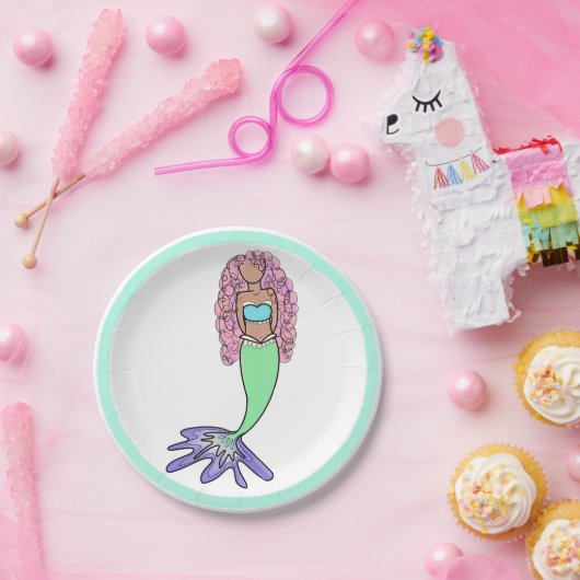 レインボーマーメイドピンクブルーパープルグリーン ペーパープレート (パーティー)