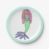 レインボーマーメイドピンクブルーパープルグリーン ペーパープレート (正面)