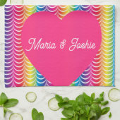 レインボーマーメイドプライドハート キッチンタオル (折り畳み)