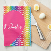 レインボーマーメイドプライドハート キッチンタオル (四つ折り)