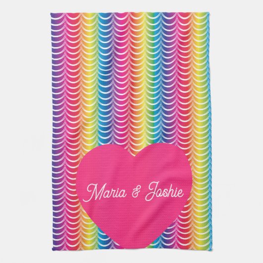 レインボーマーメイドプライドハート キッチンタオル (縦)