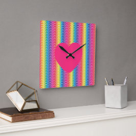 レインボーマーメイドプライドハート スクエア壁時計