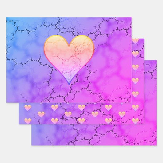 レインボーマーリングハート ラッピングペーパーシート (セット)