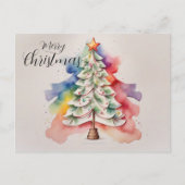 レインボーミニマルウォーター色クリスマスツリー シーズンポストカード (正面)