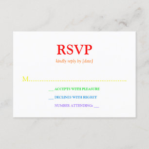 レインボーミニマルカラーフォントウェディングRSVP 出欠カード
