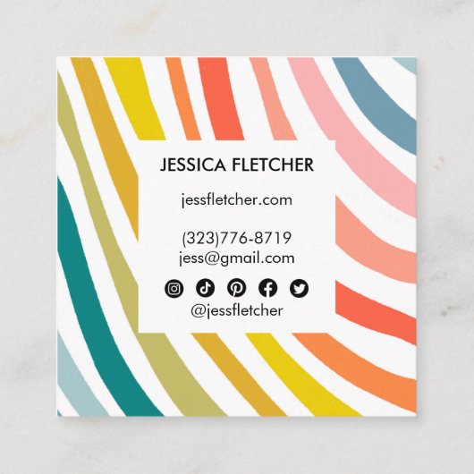 レインボーミニマルストライプリスカラフルトのソーシャルアイコン スクエア名刺 (裏面)