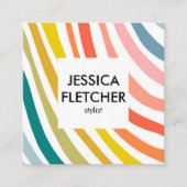 レインボーミニマルストライプリスカラフルトのソーシャルアイコン スクエア名刺 (正面)