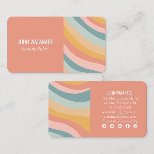 レインボーミニマルストライプリストの手作りソーシャルアイコン 名刺 (正面/裏面)