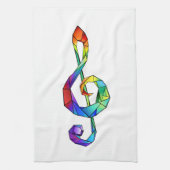 レインボーミュージカル鍵トレブルクレフ、 音符記号 キッチンタオル (縦)