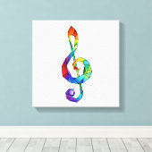 レインボーミュージカル鍵トレブルクレフ、 音符記号 キャンバスプリント (インサイチュ (ウッドフロア))