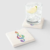 レインボーミュージカル鍵トレブルクレフ、 音符記号 ストーンコースター (横)