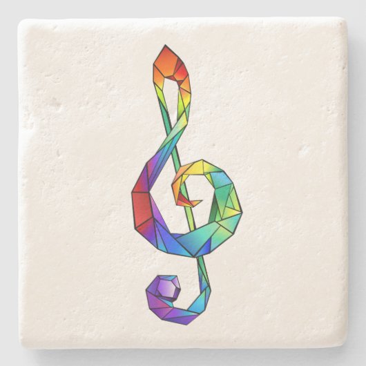 レインボーミュージカル鍵トレブルクレフ、 音符記号 ストーンコースター (正面)