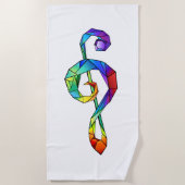 レインボーミュージカル鍵トレブルクレフ、 音符記号 ビーチタオル (正面)