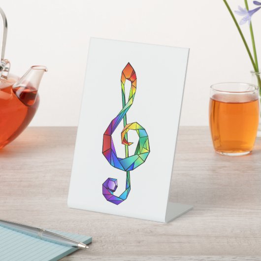 レインボーミュージカル鍵トレブルクレフ、 音符記号 台座サイン (インサイチュ)