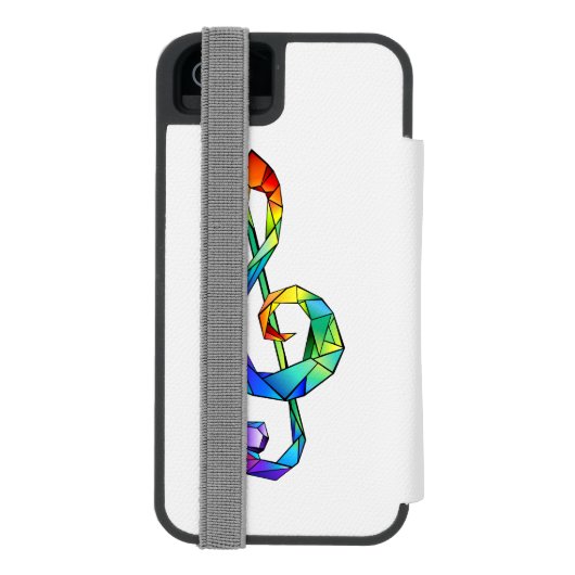 レインボーミュージカル鍵トレブルクレフ、 音符記号 INCIPIO iPhoneウォレットケース (フォリオ裏面)