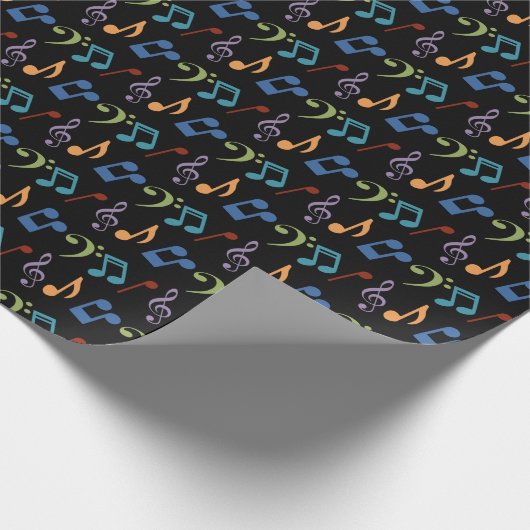 レインボーミュージックノート(黒い背景) ラッピングペーパー (角)
