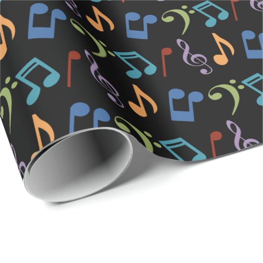 レインボーミュージックノート(黒い背景) ラッピングペーパー (ロールコーナー)