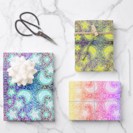 レインボームーン銀河系白熱［赤熱］光を放つ星 ラッピングペーパーシート