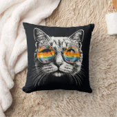 レインボーメガネのファッション猫 クッション (ブランケット)