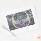 レインボーメタルカラーの木 長方形シール (封筒)