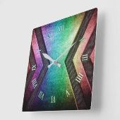 レインボーメタルデザインウォールクロック スクエア壁時計 (傾斜)