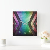 レインボーメタルデザインウォールクロック スクエア壁時計 (ホーム)