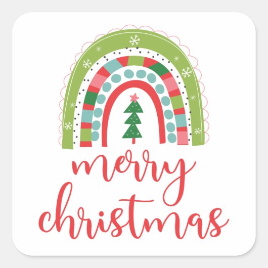 レインボーメリークリスマスステッカー スクエアシール (正面)