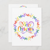 レインボーメリークリスマスリースフラットクリスマスカード シーズンカード (正面/裏面)