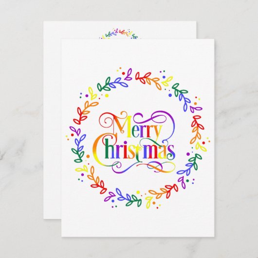 レインボーメリークリスマスリースフラットクリスマスカード シーズンカード (正面/裏面)