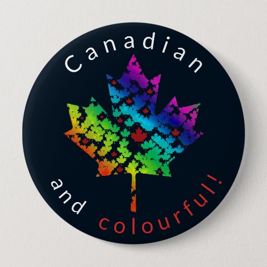 レインボーメープルリーフモザイクカラフルカナダ 缶バッジ (正面)