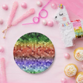 レインボーモザイクパターン ペーパープレート (パーティー)