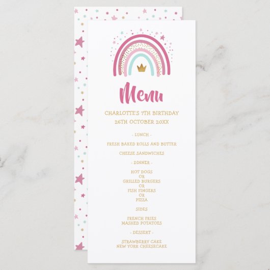 レインボーモダンをテーマにしたパーティー誕生日メニュー メニュー (正面/裏面)