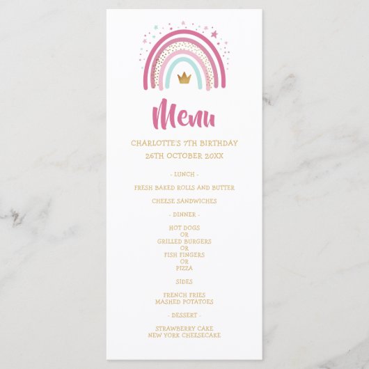 レインボーモダンをテーマにしたパーティー誕生日メニュー メニュー (正面)