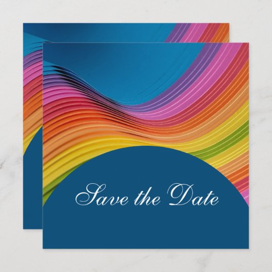 レインボーモダンウェーブの日付を保存 セーブザデート (正面/裏面)