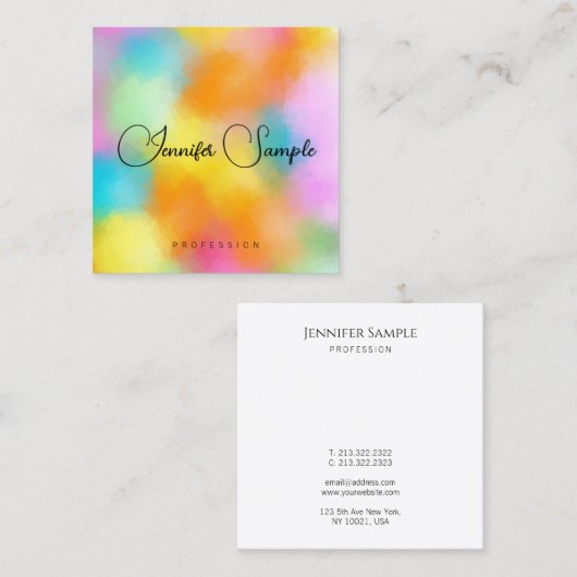 レインボーモダンエレガントカラータイポグラフィテンプレート スクエア名刺 (正面/裏面)