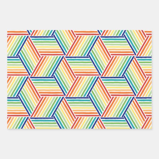 レインボーモダンカラフルキューブパターン ラッピングペーパーシート (正面3)